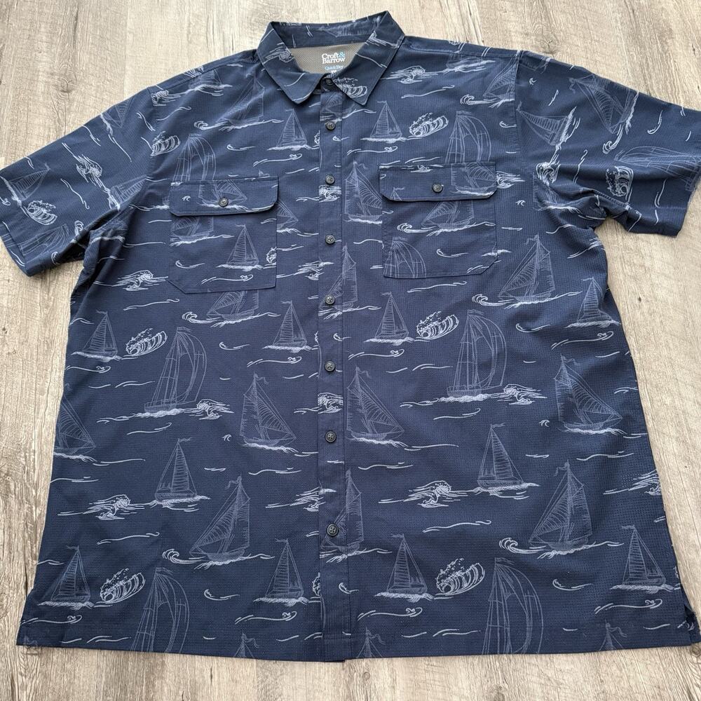 Crofts & Barrow Quick Dry Shirt Mens XXL Blue Sailing Button Up Fishing Vented